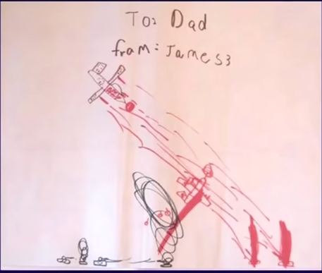 Dibujo de James Leininger de un avión estrellándose.